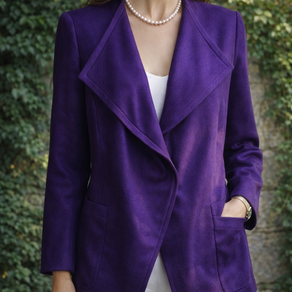 AKRIS PUNTO Quiet Luxury Draped Grape Wool Jacket, 10